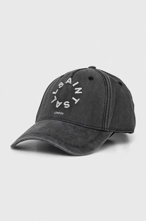 Памучна шапка с козирка AllSaints в сиво с апликация