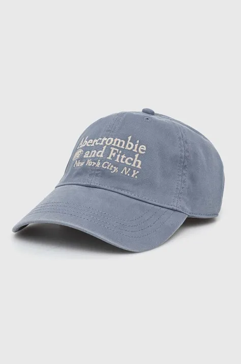 Памучна шапка с козирка Abercrombie & Fitch в синьо с апликация