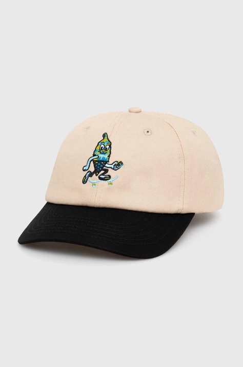 Памучна шапка с козирка ICECREAM Team EU Skate Cone Dad Cap в бежово с десен IC24141