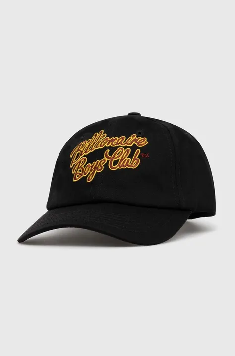 Памучна шапка с козирка Billionaire Boys Club Script Logo Embroidered в черно с апликация B24144