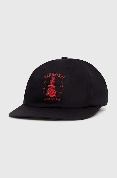 Памучна шапка с козирка Maharishi Dragon Anniversary Cap в черно с апликация 1276.BLACK