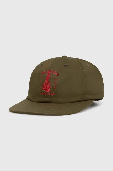 Maharishi berretto da baseball in cotone Dragon Anniversary colore verde con applicazione 1276.OLIVE