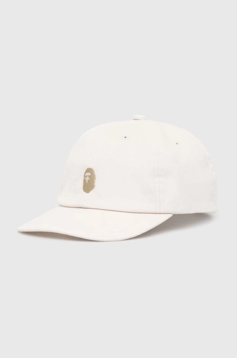 Bavlněná baseballová čepice A Bathing Ape One Point Corduroy 6Panel Cap béžová barva, s aplikací, 1J80180006