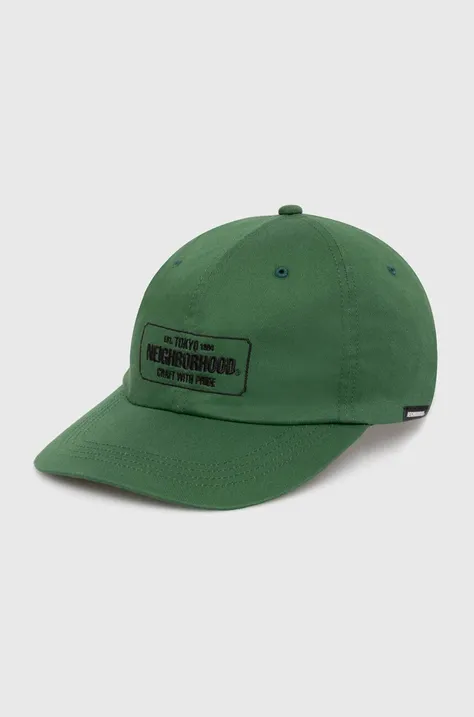 Памучна шапка с козирка NEIGHBORHOOD Dad Cap в зелено с апликация 241YGNH.HT03