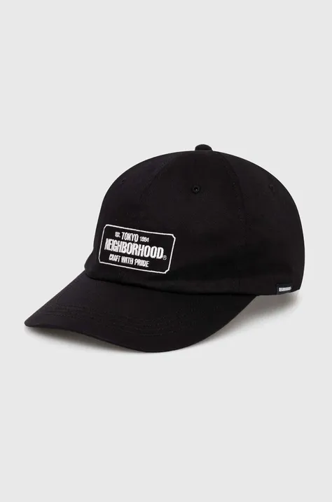 Памучна шапка с козирка NEIGHBORHOOD Dad Cap в черно с апликация 241YGNH.HT03