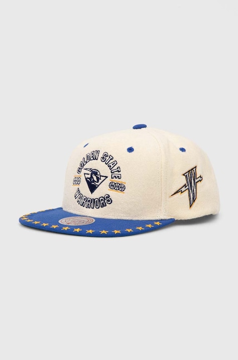 Шапка с козирка Mitchell&Ness Golden State Warriors в бежово с десен HHSS7510-GSWYYPPPOFWH