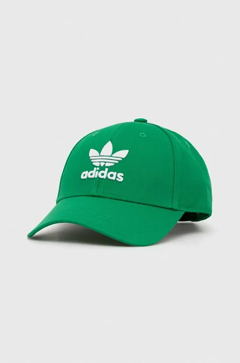 Bombažna bejzbolska kapa adidas Originals zelena barva