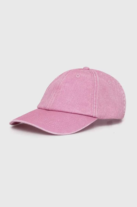 Памучна шапка с козирка Samsoe в розово с изчистен дизайн U24100012