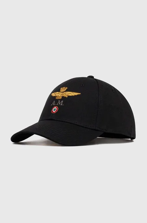 Хлопковая кепка Aeronautica Militare цвет чёрный с аппликацией