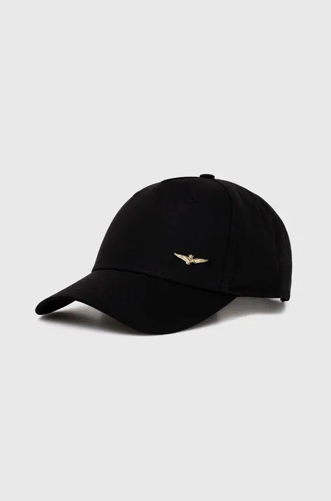Памучна шапка с козирка Aeronautica Militare в черно с изчистен дизайн
