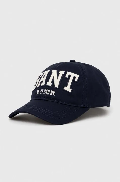 Хлопковая кепка Gant цвет синий с аппликацией
