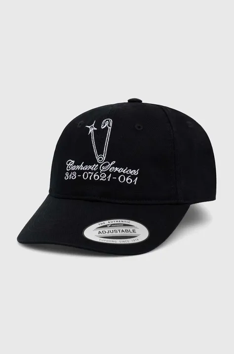 Памучна шапка с козирка Carhartt WIP Safety Pin Cap в черно с апликация I032944.0D2XX