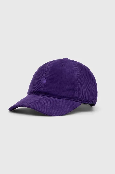 Carhartt WIP czapka z daszkiem sztruksowa Harlem Cap kolor fioletowy gładka I028955.1Y5XX