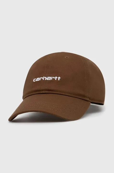 Памучна шапка с козирка Carhartt WIP Canvas Script Cap в кафяво с апликация I028876.22UXX