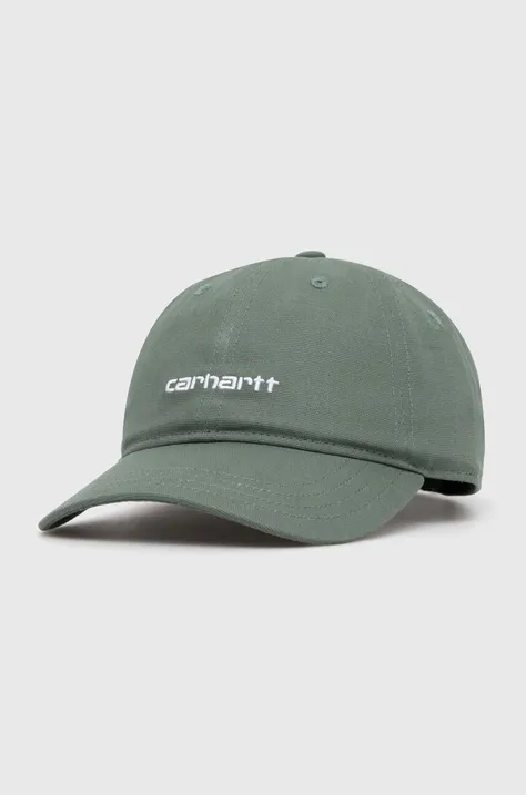 Хлопковая кепка Carhartt WIP Canvas Script Cap цвет зелёный с аппликацией I028876.22XXX