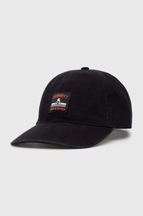 Бавовняна бейсболка Carhartt WIP Field Cap колір чорний з аплікацією I033216.89XX