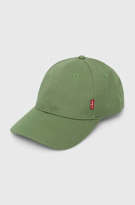 Pamučna kapa sa šiltom Levi's boja: zelena, bez uzorka