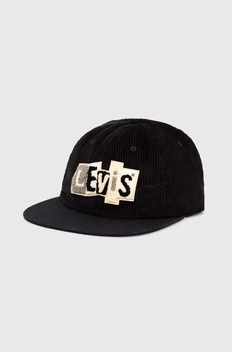 Βαμβακερό καπέλο του μπέιζμπολ Levi's χρώμα: μαύρο