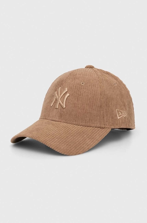 New Era czapka z daszkiem sztruksowa kolor brązowy z aplikacją NEW YORK YANKEES