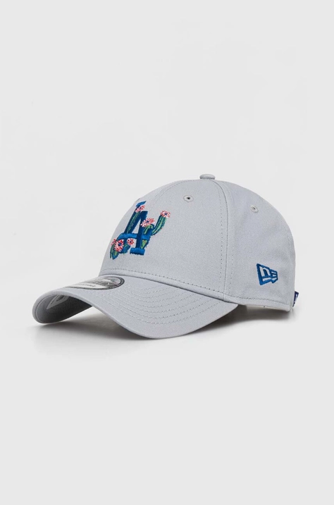 Хлопковая кепка New Era цвет серый с аппликацией LOS ANGELES DODGERS