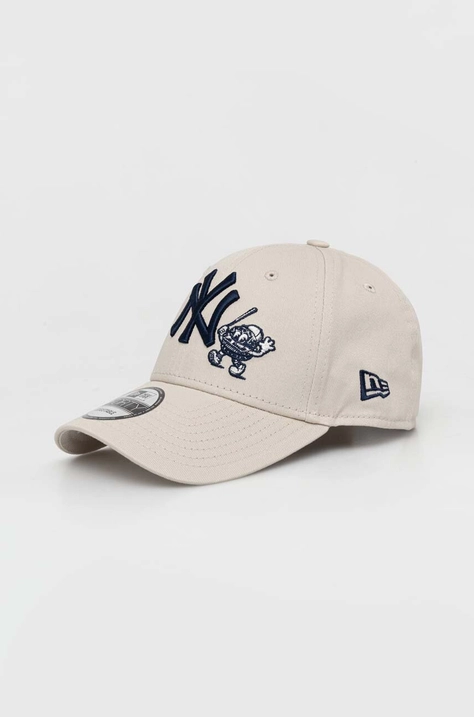 New Era czapka z daszkiem bawełniana kolor beżowy z aplikacją NEW YORK YANKEES