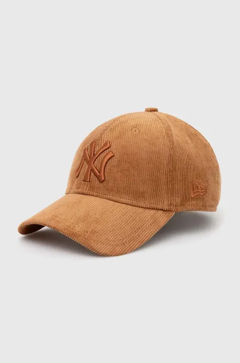 Вельветовая кепка New Era цвет коричневый с аппликацией NEW YORK YANKEES
