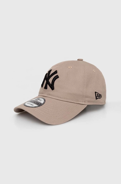 New Era czapka z daszkiem bawełniana kolor beżowy z aplikacją NEW YORK YANKEES