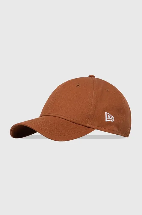 New Era șapcă de baseball din bumbac culoarea maro, neted