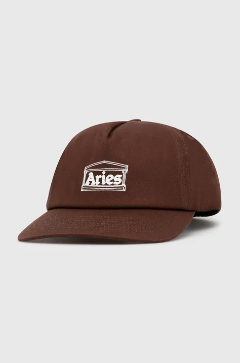 Aries czapka z daszkiem bawełniana Temple Cap kolor brązowy z nadrukiem SUAR90016