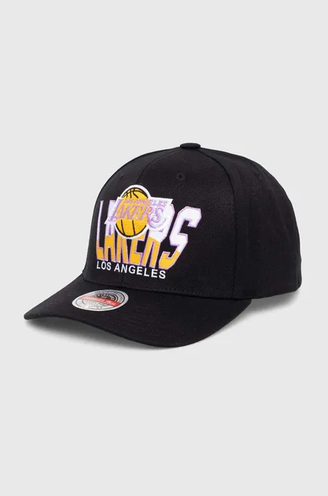 Čepice s vlněnou směsí Mitchell&Ness NBA LOS ANGELES LAKERS černá barva, s aplikací