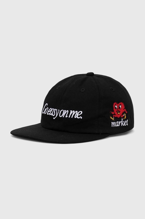 Памучна шапка с козирка Market Fragile 6 Panel Hat в черно с апликация 390000438