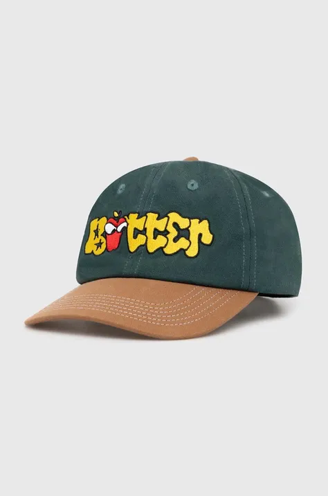 Памучна шапка с козирка Butter Goods Big Apple 6 Panel Cap в зелено с апликация BGQ1246702