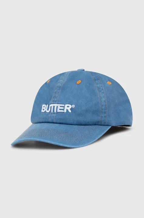 Памучна шапка с козирка Butter Goods Rounded Logo 6 Panel Cap в синьо с апликация BGQ1247002