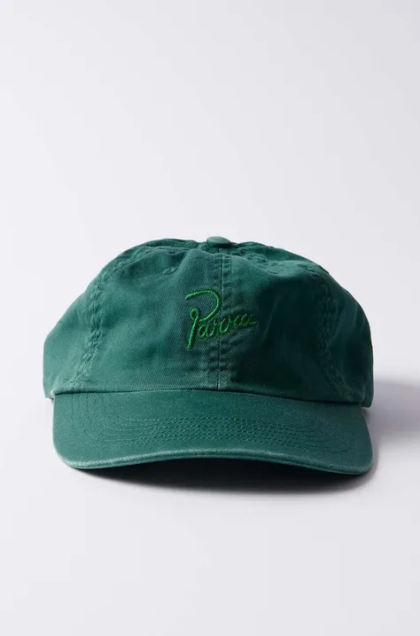 by Parra șapcă de baseball din bumbac Script Logo 6 Panel Hat culoarea verde, neted, 51272