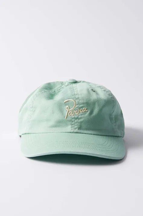 by Parra cotton baseball cap Script Logo 6 Panel Hat green color smooth 51273