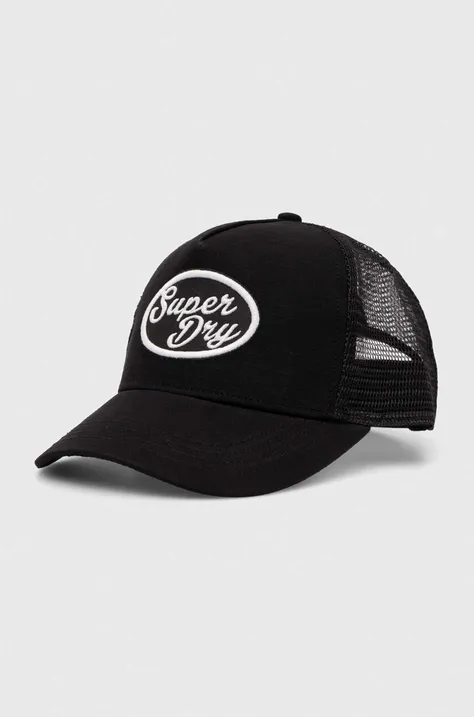 Superdry czapka z daszkiem kolor czarny z aplikacją Y9011020A-06A