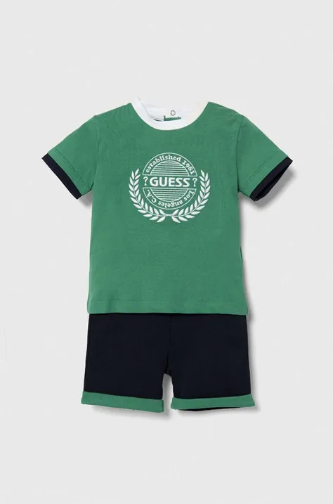 Guess komplet bawełniany niemowlęcy kolor zielony