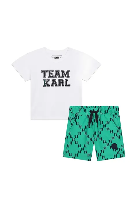 Detská súprava na kúpanie - šortky a tričko Karl Lagerfeld biela farba