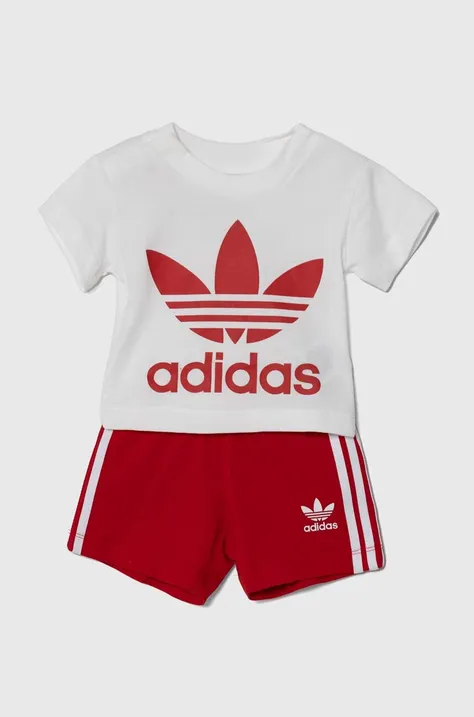 Бебешки памучен комплект adidas Originals в червено