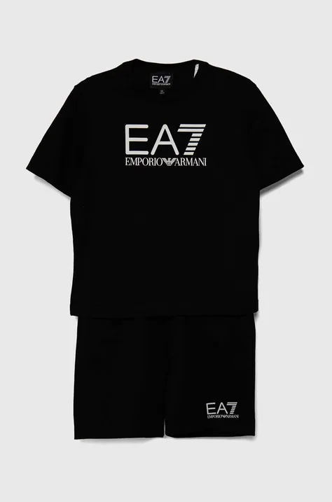 Detská bavlnená súprava EA7 Emporio Armani čierna farba