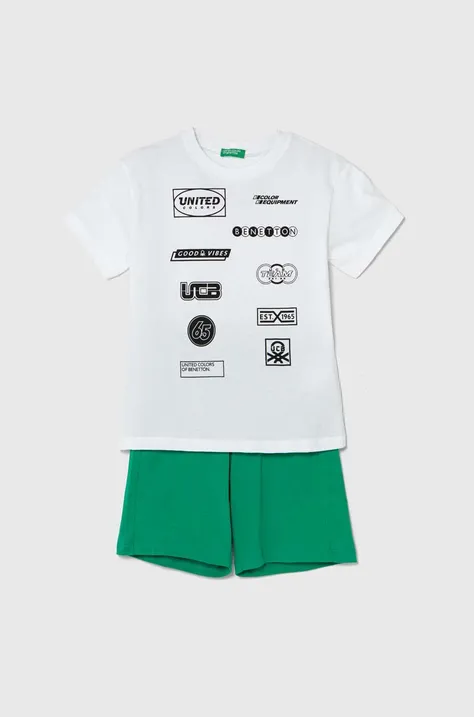 Pamučna dječja trenirka United Colors of Benetton boja: zelena