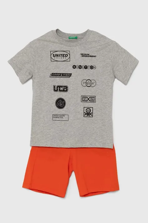 Detská bavlnená súprava United Colors of Benetton šedá farba