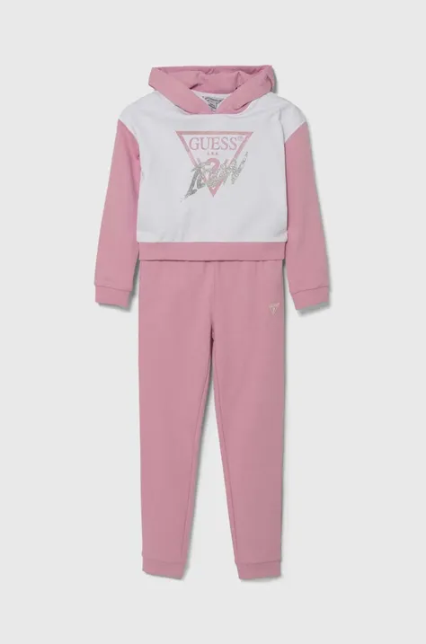 Παιδική βαμβακερή αθλητική φόρμα Guess χρώμα: ροζ