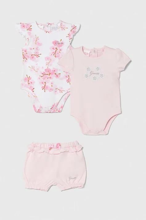 Guess komplet bawełniany niemowlęcy kolor różowy