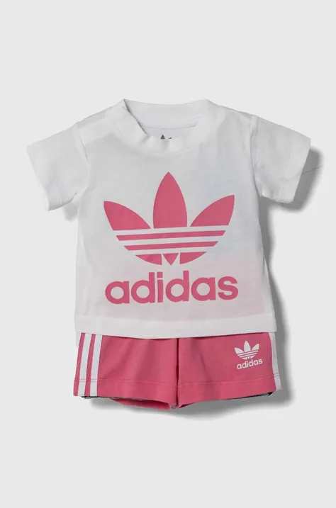 Otroški bombažen komplet adidas Originals roza barva