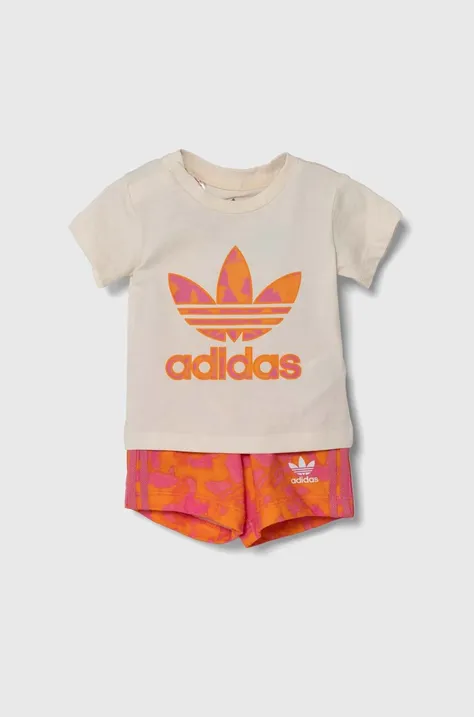 adidas Originals komplet bawełniany niemowlęcy kolor pomarańczowy
