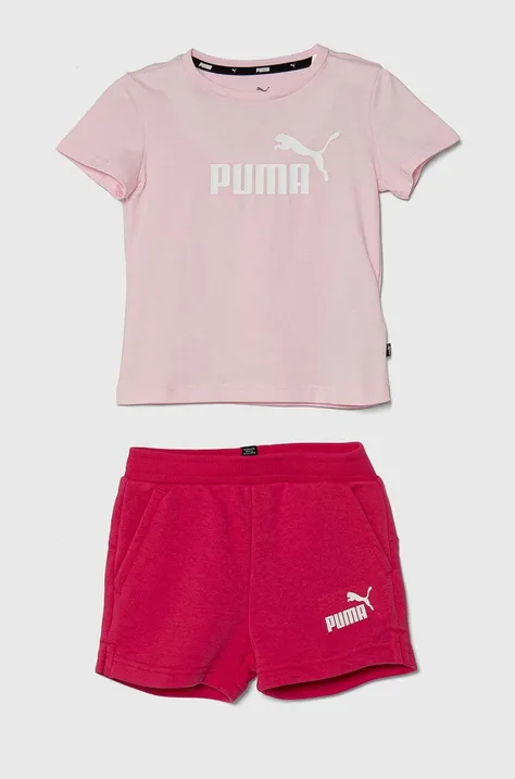 Puma compleu copii Logo Tee & Shorts Set culoarea roz