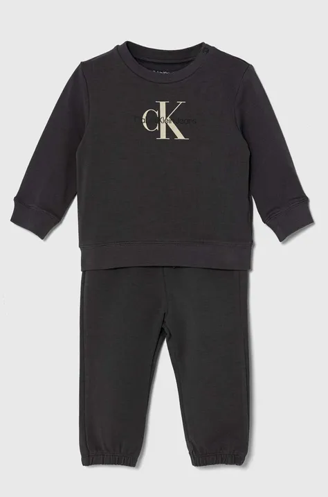 Detská tepláková súprava Calvin Klein Jeans šedá farba