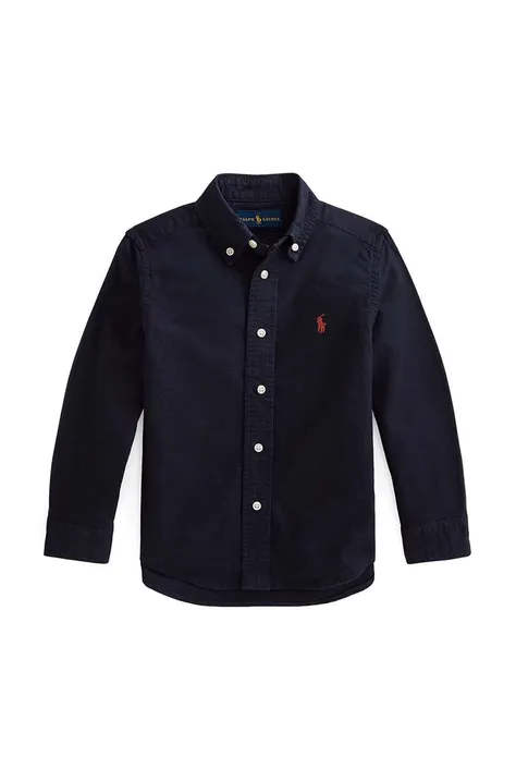 Παιδικό βαμβακερό πουκάμισο Polo Ralph Lauren χρώμα: μαύρο