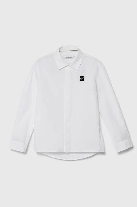 Παιδικό βαμβακερό πουκάμισο Calvin Klein Jeans χρώμα: άσπρο